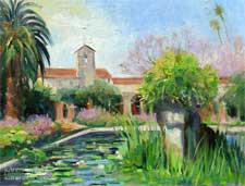 Capistrano hollyhock flowers painting