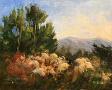 chapparal bloom California impressionist oil painting arroyo seco wildflowers native plants art